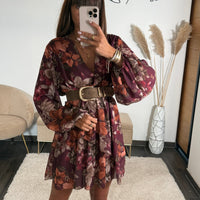 ROBE FLOWERS BORDEAUX KELLY - La Petite Somptueuse