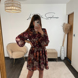ROBE FLOWERS BORDEAUX KELLY - La Petite Somptueuse