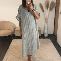 ROBE GAZE COTON RAYEE KAKI GAELLE - La Petite Somptueuse