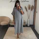 ROBE GAZE COTON RAYEE MARINE GAELLE - La Petite Somptueuse