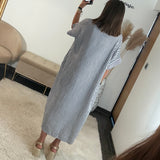 ROBE GAZE COTON RAYEE MARINE GAELLE - La Petite Somptueuse