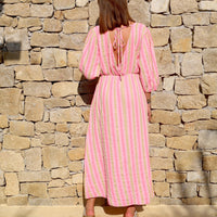 ROBE GAZE DE COTON KAKI ET ROSE LINDA - La Petite Somptueuse