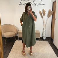ROBE GAZE DE COTON KAKI JULIE - La Petite Somptueuse