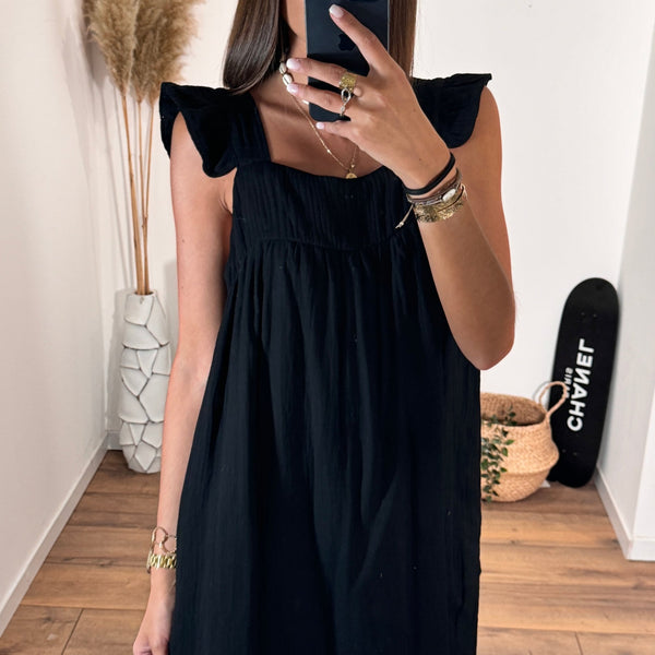 ROBE GAZE DE COTON NOIRE GIULIA - La Petite Somptueuse