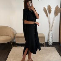 ROBE GAZE DE COTON NOIRE JULIE - La Petite Somptueuse