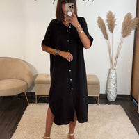 ROBE GAZE DE COTON NOIRE JULIE - La Petite Somptueuse