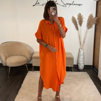 ROBE GAZE DE COTON ORANGE JULIE - La Petite Somptueuse