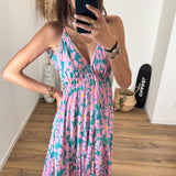 ROBE IMPRIME ASYMETRIQUE ROSE ET BLEU NOEMIE - La Petite Somptueuse