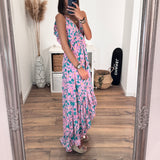 ROBE IMPRIME ASYMETRIQUE ROSE ET BLEU NOEMIE - La Petite Somptueuse