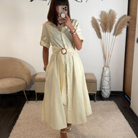 ROBE JAUNE RAYE MARINE - La Petite Somptueuse