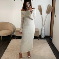 ROBE LONGUE BEIGE ALBA - La Petite Somptueuse