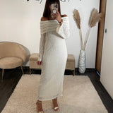 ROBE LONGUE BEIGE ALBA - La Petite Somptueuse