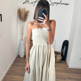 ROBE LONGUE BEIGE SOLIA - La Petite Somptueuse