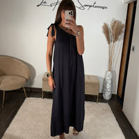 ROBE LONGUE BLEU MARINE SOLINE - La Petite Somptueuse