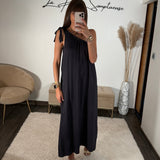 ROBE LONGUE BLEU MARINE SOLINE - La Petite Somptueuse