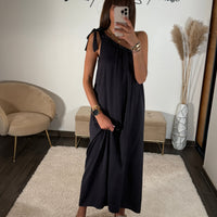 ROBE LONGUE BLEU MARINE SOLINE - La Petite Somptueuse