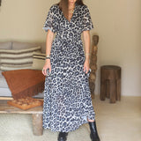 ROBE LONGUE LEOPARD GRISE KARENE - La Petite Somptueuse