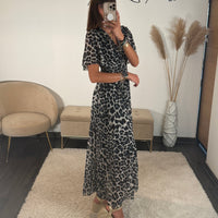 ROBE LONGUE LEOPARD GRISE KARENE - La Petite Somptueuse