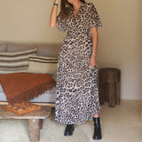 ROBE LONGUE LEOPARD MARRON KARENE - La Petite Somptueuse