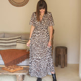 ROBE LONGUE LEOPARD MARRON KARENE - La Petite Somptueuse