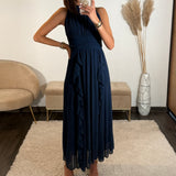 ROBE LONGUE MARINE JEANNE - La Petite Somptueuse