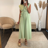 ROBE LONGUE MULTIPOSITION VERT SAUGE IZIA - La Petite Somptueuse