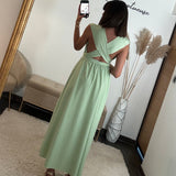 ROBE LONGUE MULTIPOSITION VERT SAUGE IZIA - La Petite Somptueuse