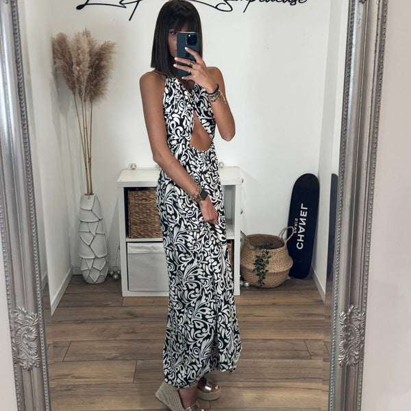 ROBE LONGUE NOIRE ET BLANCHE ADELE - La Petite Somptueuse