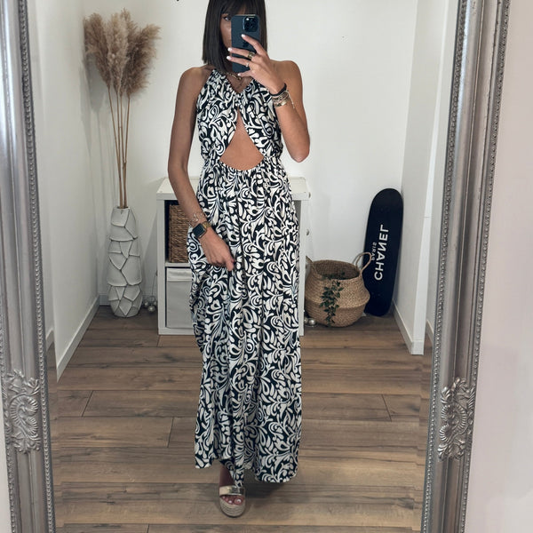 ROBE LONGUE NOIRE ET BLANCHE ADELE - La Petite Somptueuse