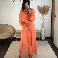 ROBE LONGUE PECHE/ORANGE ELODIE - La Petite Somptueuse