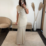 ROBE LONGUE SATIN BEIGE LALY - La Petite Somptueuse