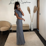 ROBE LONGUE SATIN BLEU LALY - La Petite Somptueuse