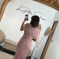 ROBE LONGUE SATIN ROSE LALY - La Petite Somptueuse