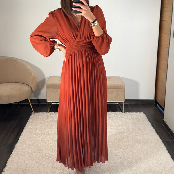 ROBE LONGUE TERRACOTTA KARENA - La Petite Somptueuse