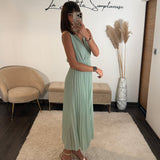 ROBE LONGUE VERT D'EAU AMBRE - La Petite Somptueuse