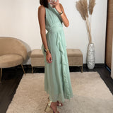 ROBE LONGUE VERT D'EAU JEANNE - La Petite Somptueuse