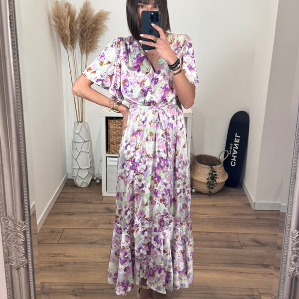 ROBE LONGUE VERTE ET VIOLETTE AUDREY - La Petite Somptueuse