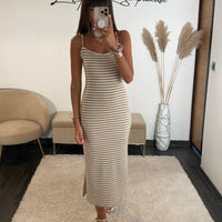 ROBE MARINIERE BEIGE LOU - La Petite Somptueuse