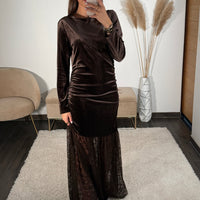 ROBE MARRON DENTELLE ET VELOURS - La Petite Somptueuse