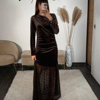 ROBE MARRON DENTELLE ET VELOURS - La Petite Somptueuse