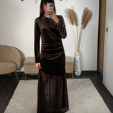 ROBE MARRON DENTELLE ET VELOURS - La Petite Somptueuse