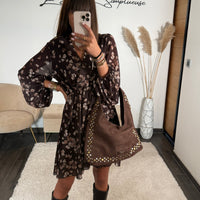 ROBE MARRON ET BEIGE SYLVIA - La Petite Somptueuse