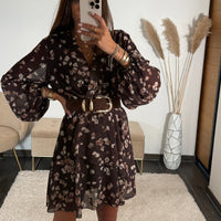 ROBE MARRON ET BEIGE SYLVIA - La Petite Somptueuse