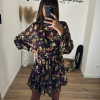 ROBE MARRON IMPRIMÉ VIOLET CHARLIE - La Petite Somptueuse