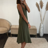ROBE MI-LONGUE KAKI CLARA - La Petite Somptueuse