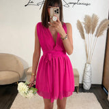 ROBE MULTIPOSITION COURTE FUCHSIA ATHENA - La Petite Somptueuse