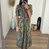 ROBE NINA IMPRIME VERT ET VIOLET - La Petite Somptueuse