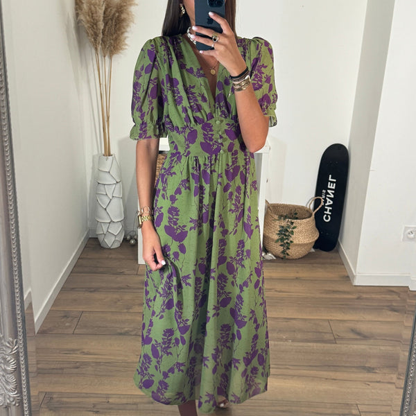 ROBE NINA IMPRIME VERT ET VIOLET TU
