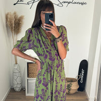 ROBE NINA IMPRIME VERT ET VIOLET - La Petite Somptueuse