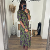 ROBE NINA IMPRIME VERT ET VIOLET - La Petite Somptueuse